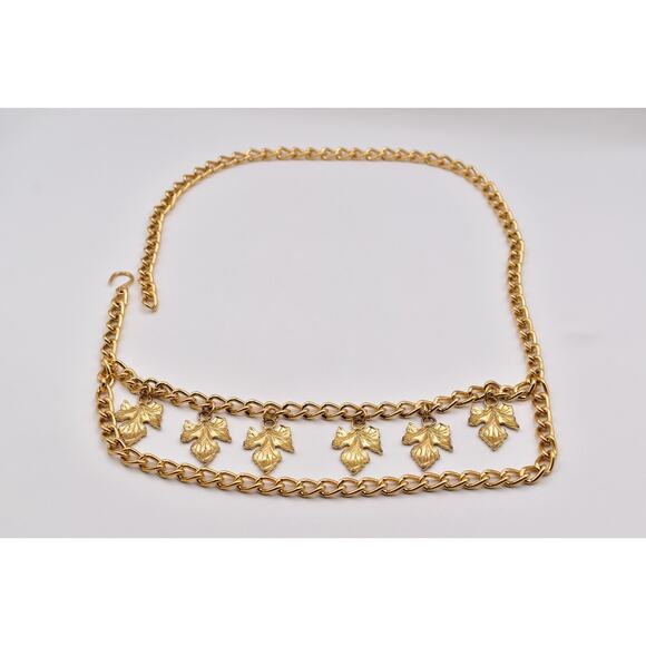 Vintage Statement Leaf Charm Chain Belt Gold Chunky Adjustable Fall Autumn 1980s main image 8